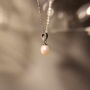 Pearl Teardrop Necklace Set in Sterling Silver on a Sterling Silver Chain